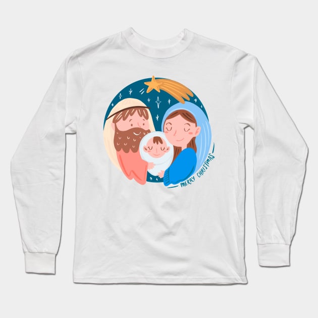 Nativity Hand Drawn Long Sleeve T-Shirt by Mako Design 